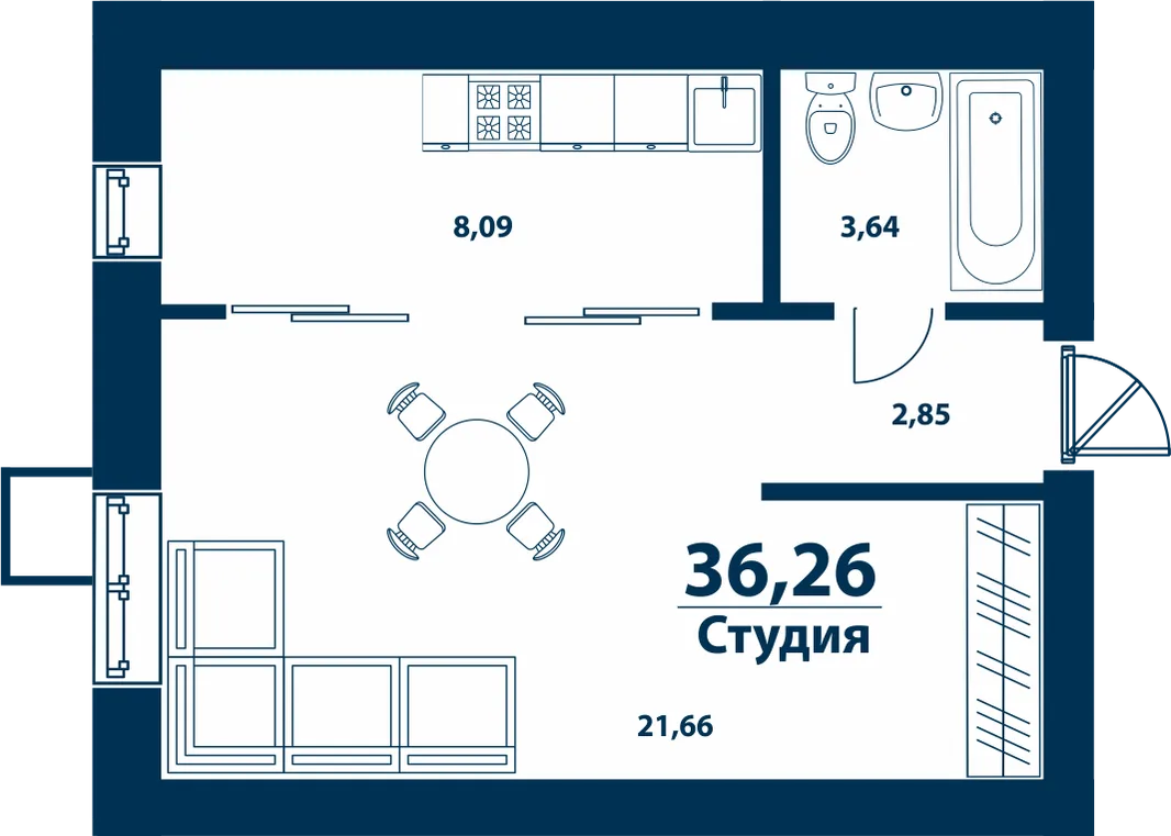 Планировка Студия, 36.26 м² ЖК «Город природы»