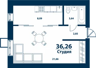 Планировка Студия, 36.26 м² ЖК «Город природы»