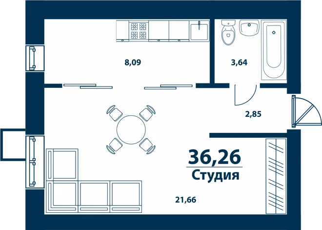 Планировка Студия, 36.26 м² ЖК «Город природы» Планировка Студия, 36.26 м² ЖК «Город природы»