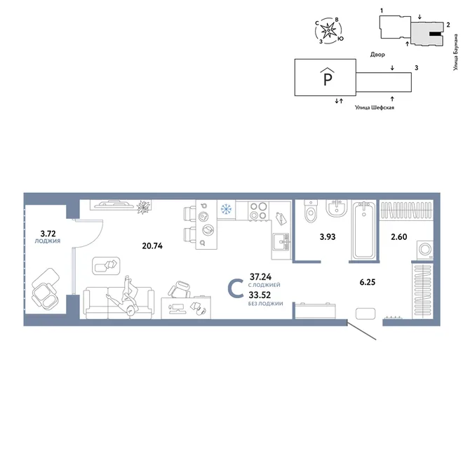 Планировка Студия, 37.24 м² ЖК «Страна.Энтузиастов» Планировка Студия, 37.24 м² ЖК «Страна.Энтузиастов»