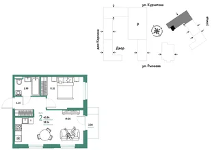 Планировка 2-комн. квартира, 41.02 м² ЖК «Остров-сад»