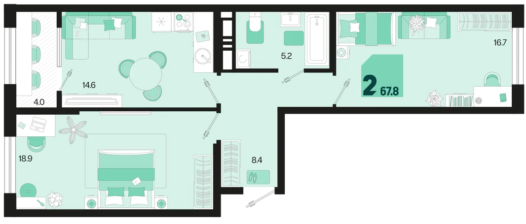Планировка 2-комн. квартира, 67.8 м² ЖК «Первое место»