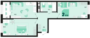 Планировка 2-комн. квартира, 67.8 м² ЖК «Первое место»