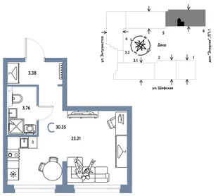 Планировка Студия, 30.35 м² ЖК «Страна.Энтузиастов»