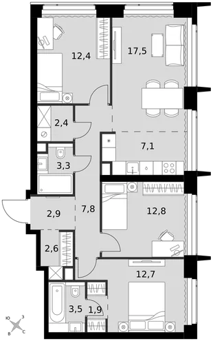 Квартира 4-комн. квартира, 86.9 м² ЖК «Amber Сity» Фото 1 Квартира 4-комн. квартира, 86.9 м² ЖК «Amber Сity» Фото 1