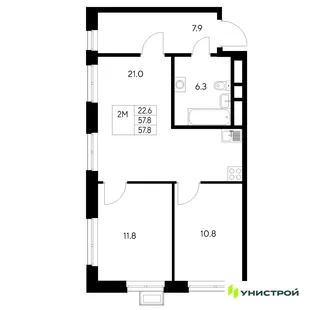 Планировка 2-комн. квартира, 57.8 м² ЖК «Стадиум»