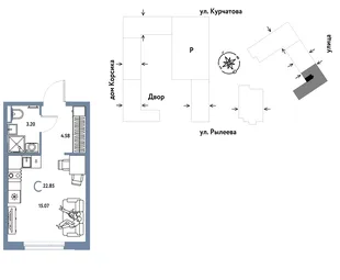 Планировка Студия, 23.03 м² ЖК «Остров-сад»