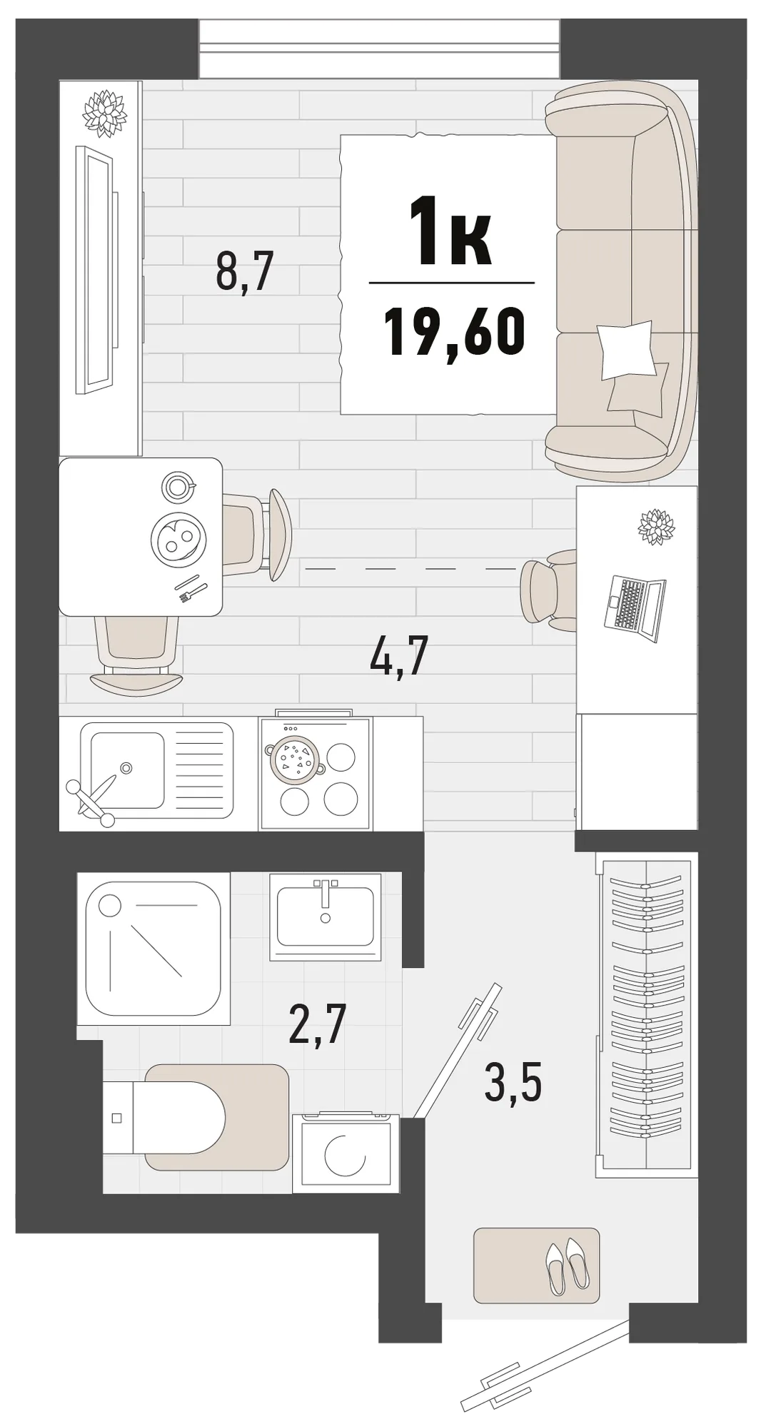 Планировка Студия, 19.6 м² ЖК «Барса»