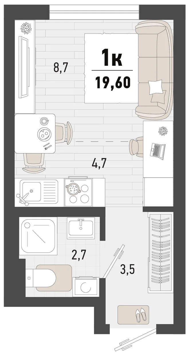 Планировка Студия, 19.6 м² ЖК «Барса» Планировка Студия, 19.6 м² ЖК «Барса»
