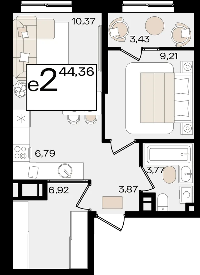 Планировка 2-комн. квартира, 44.36 м² ЖК «Патрики» Планировка 2-комн. квартира, 44.36 м² ЖК «Патрики»