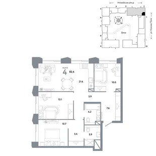 Планировка 4-комн. квартира, 82.4 м² ЖК «Страна.Заречная»