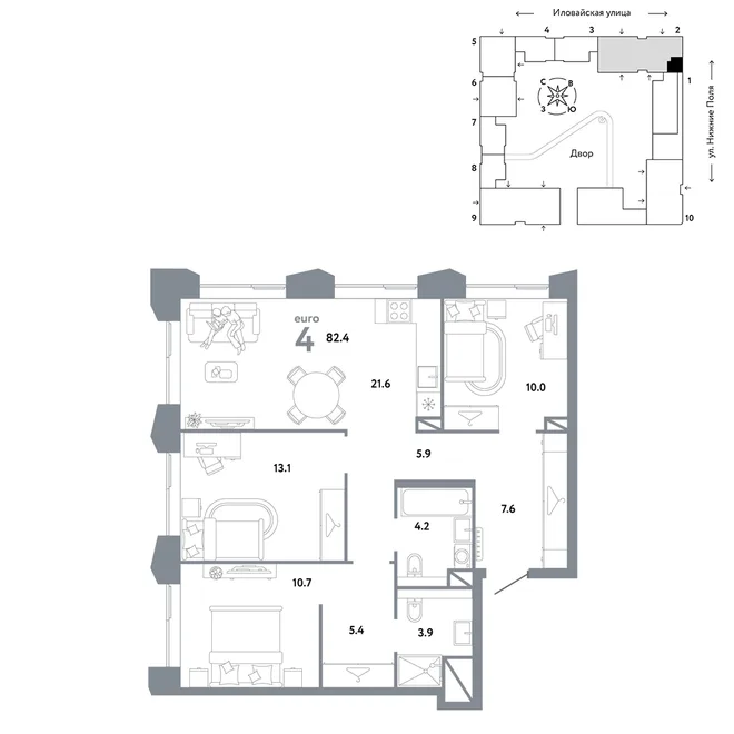 Планировка 4-комн. квартира, 82.4 м² ЖК «Страна.Заречная» Планировка 4-комн. квартира, 82.4 м² ЖК «Страна.Заречная»