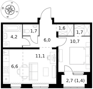 Квартира 2-комн. квартира, 45 м² ЖК «1-й Ясеневский» Фото 1 Квартира 2-комн. квартира, 45 м² ЖК «1-й Ясеневский» Фото 1