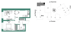 Планировка 2-комн. квартира, 39 м² ЖК «Остров-сад»