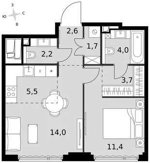 Квартира 2-комн. квартира, 45.1 м² ЖК «Sydney City» Фото 1 Квартира 2-комн. квартира, 45.1 м² ЖК «Sydney City» Фото 1