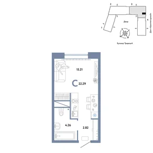 Планировка Студия, 22.29 м² ЖК «Микрорайон Домашний»