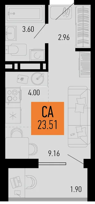 Планировка Студия, 23.51 м² ЖК «Столицыно»