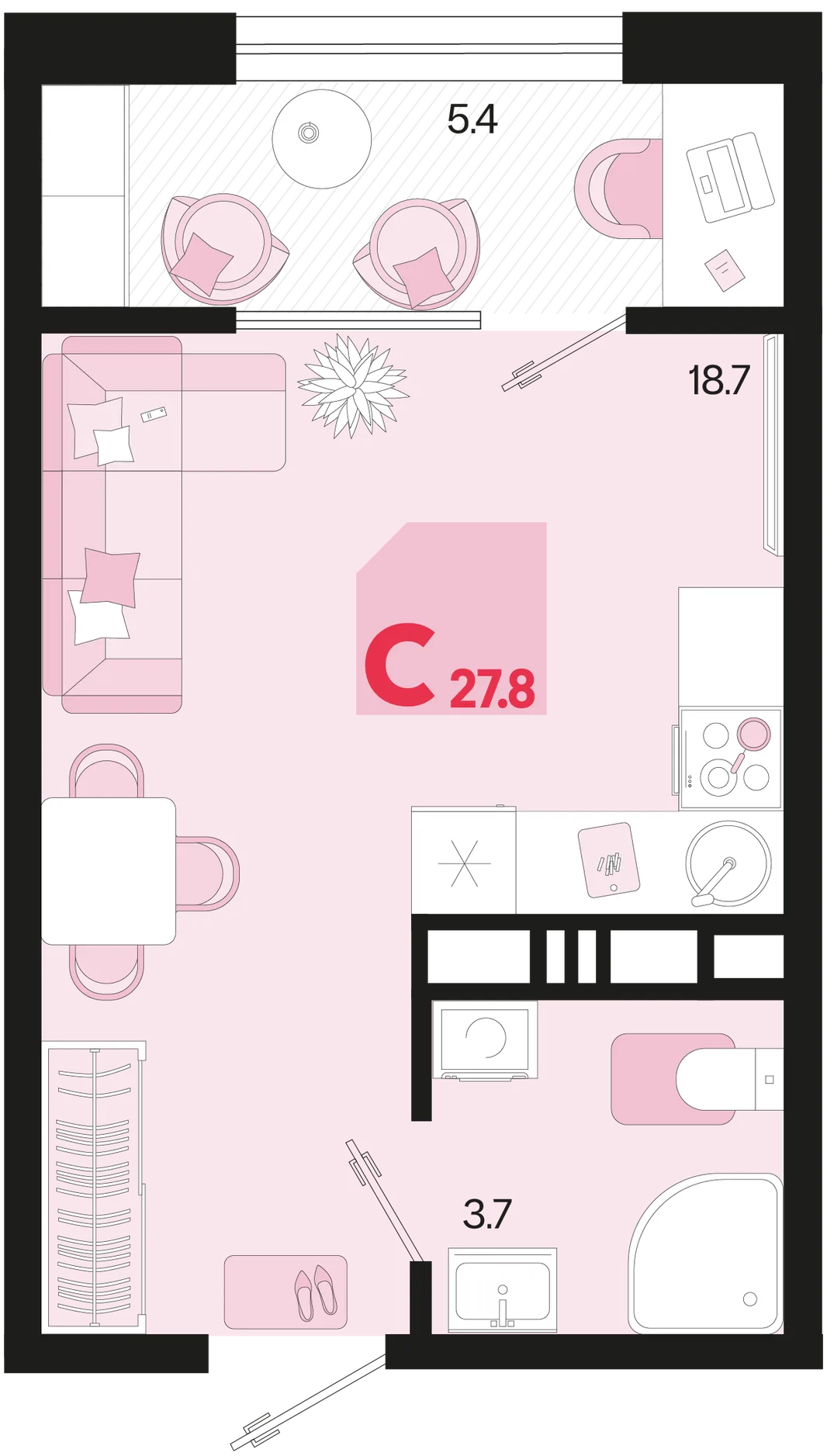 Планировка Студия, 27.8 м² ЖК «Первое место»