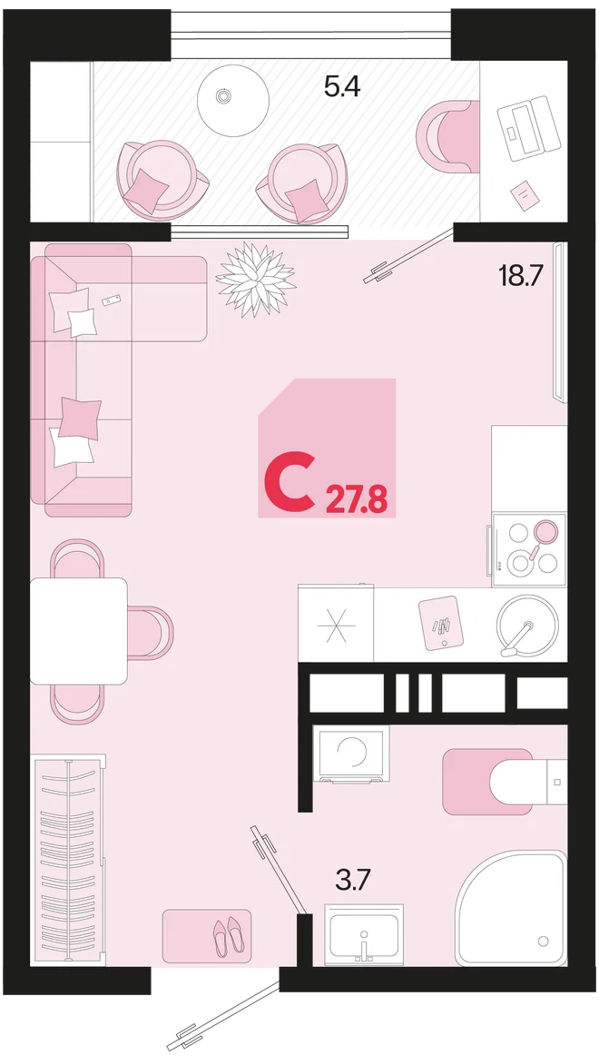 Планировка Студия, 27.8 м² ЖК «Первое место» Планировка Студия, 27.8 м² ЖК «Первое место»