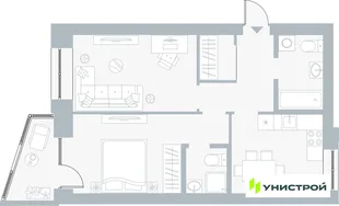 Планировка 2-комн. квартира, 56.69 м² ЖК «Причал»