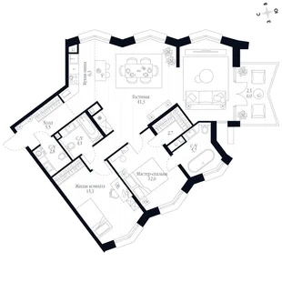 Квартира 3-комн. квартира, 98.2 м² ЖК «Фордевинд» Фото 1 Квартира 3-комн. квартира, 98.2 м² ЖК «Фордевинд» Фото 1