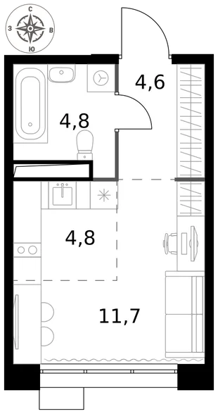 Квартира Студия, 25.9 м² ЖК «1-й Саларьевский» Фото 1 Квартира Студия, 25.9 м² ЖК «1-й Саларьевский» Фото 1