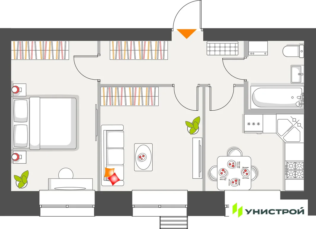 Планировка 2-комн. квартира, 44.18 м² ЖК «Атмосфера»