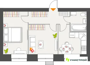 Планировка 2-комн. квартира, 44.18 м² ЖК «Атмосфера»