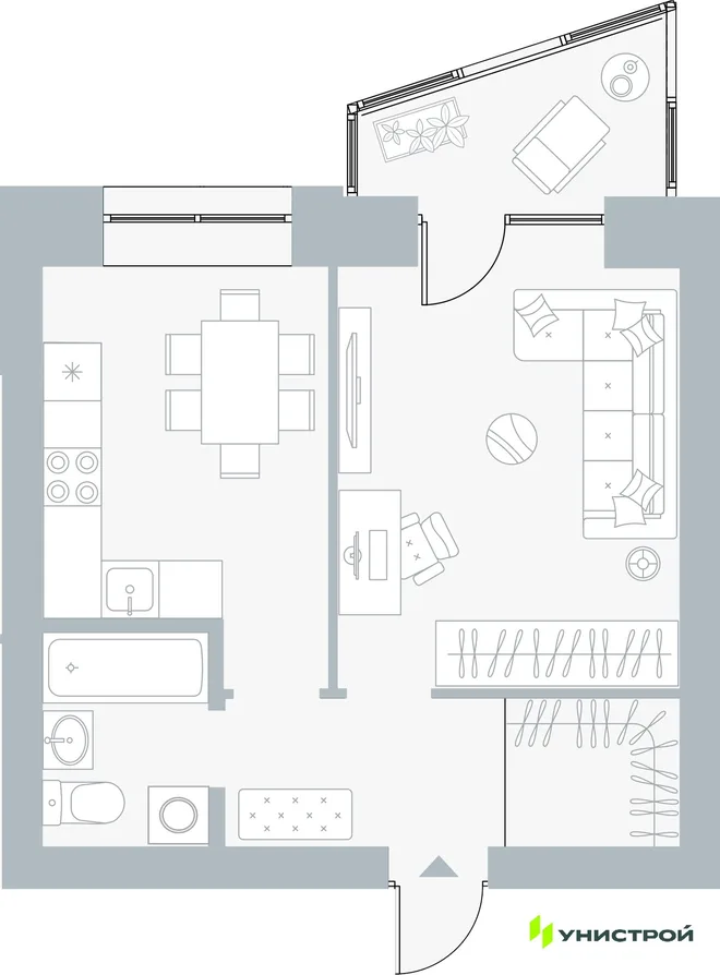 Планировка 1-комн. квартира, 39.54 м² ЖК «Причал» Планировка 1-комн. квартира, 39.54 м² ЖК «Причал»