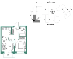 Планировка 2-комн. квартира, 40.62 м² ЖК «Остров-сад»