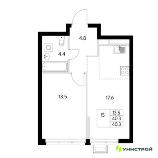 Планировка 1-комн. квартира, 40.3 м² ЖК «Стадиум»