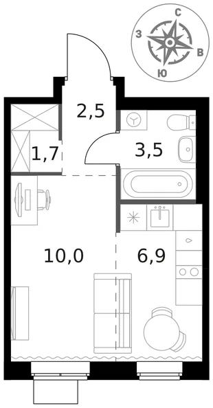 Квартира Студия, 24.6 м² ЖК «1-й Ясеневский» Фото 1