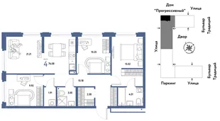 Планировка 4-комн. квартира, 76.08 м² ЖК «Микрорайон Домашний»