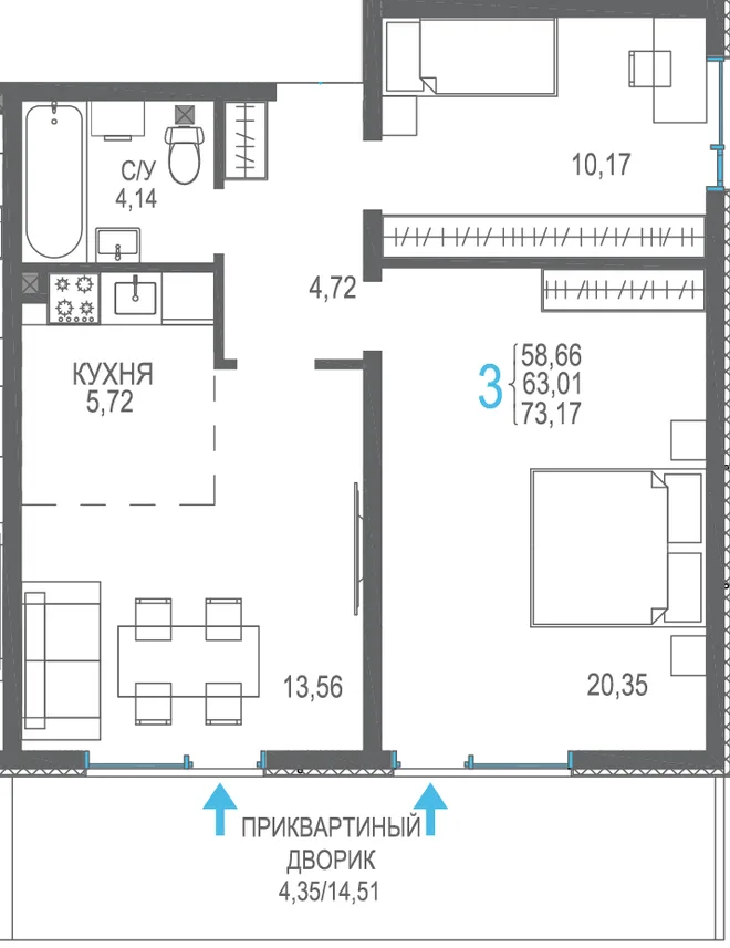 Планировка 3-комн. квартира, 73.17 м² ЖК «Розовое озеро» Планировка 3-комн. квартира, 73.17 м² ЖК «Розовое озеро»