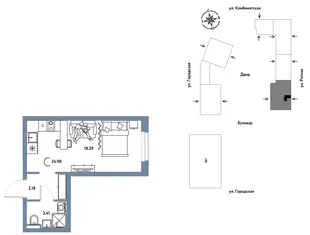 Планировка Студия, 24.98 м² ЖК «Уральский сад»