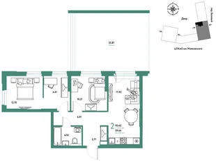 Планировка 2-комн. квартира, 95.45 м² ЖК «Сибирский сад»