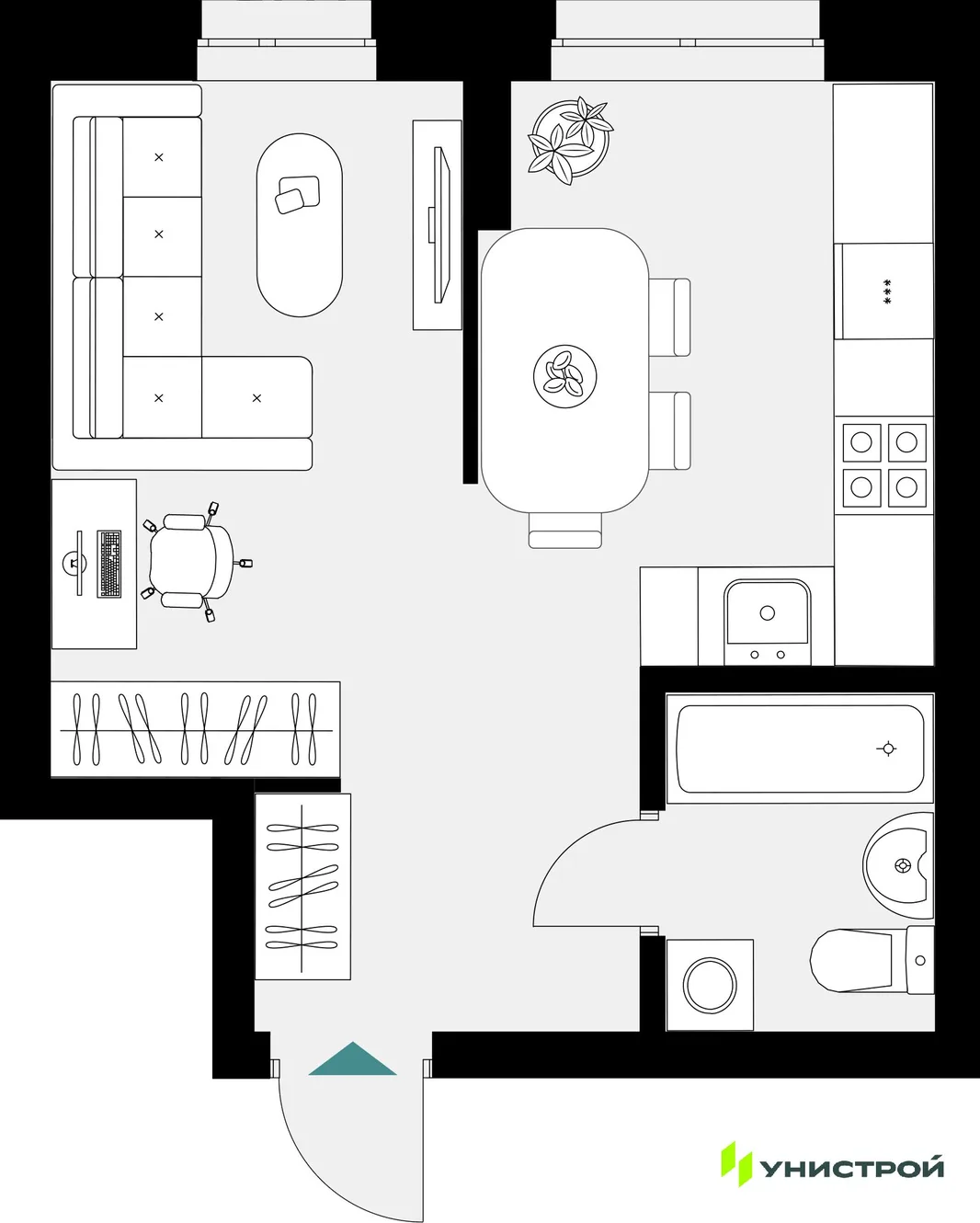 Планировка 1-комн. квартира, 31.18 м² ЖК «Уникум на Амирхана»