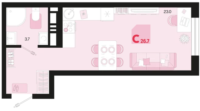 Планировка Студия, 26.7 м² ЖК «Первое место» Планировка Студия, 26.7 м² ЖК «Первое место»
