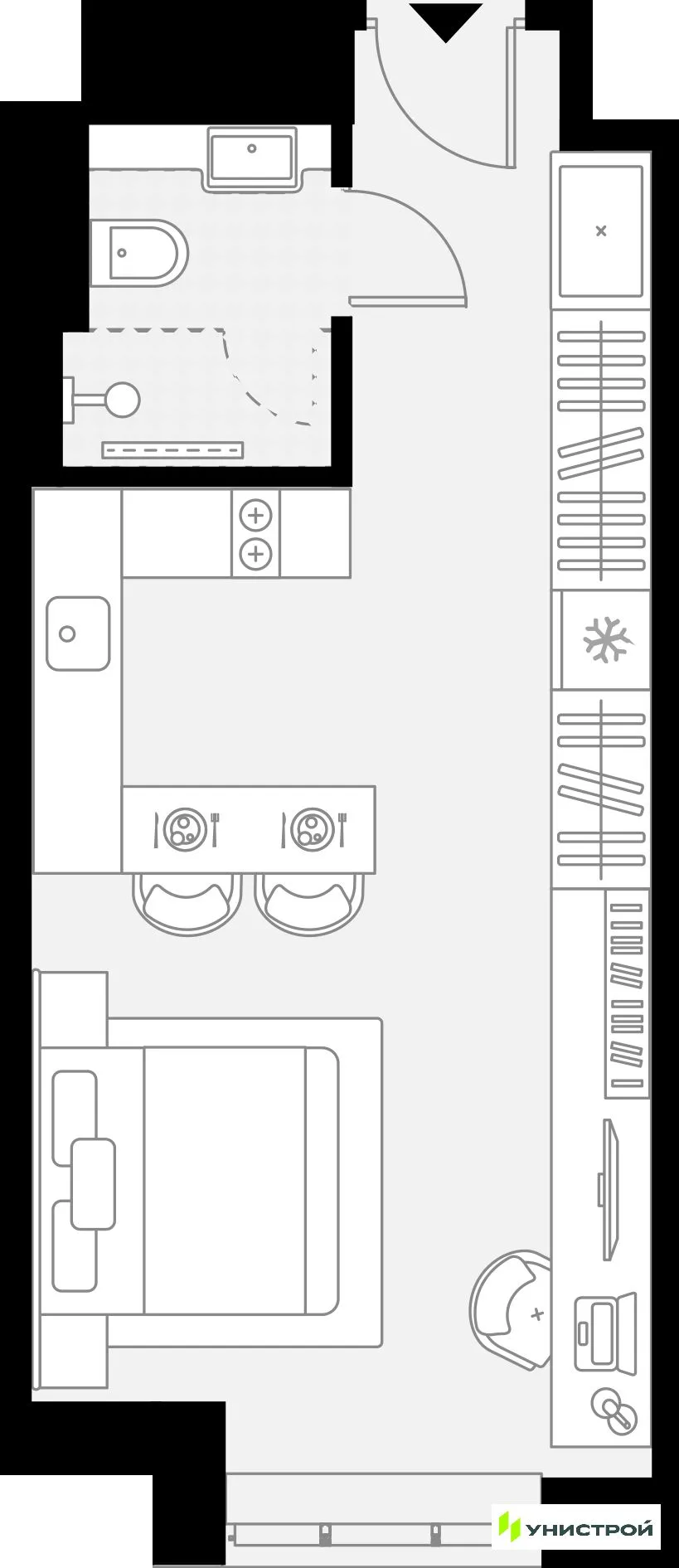 Планировка 1-комн. квартира, 27.98 м² ЖК «YES Горки»