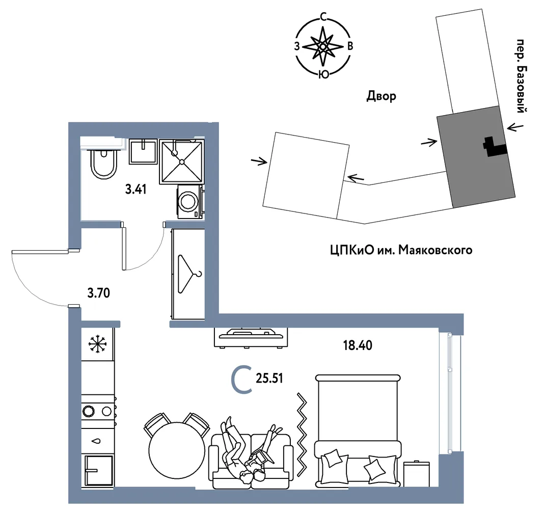 Планировка Студия, 25.51 м² ЖК «Сибирский сад»