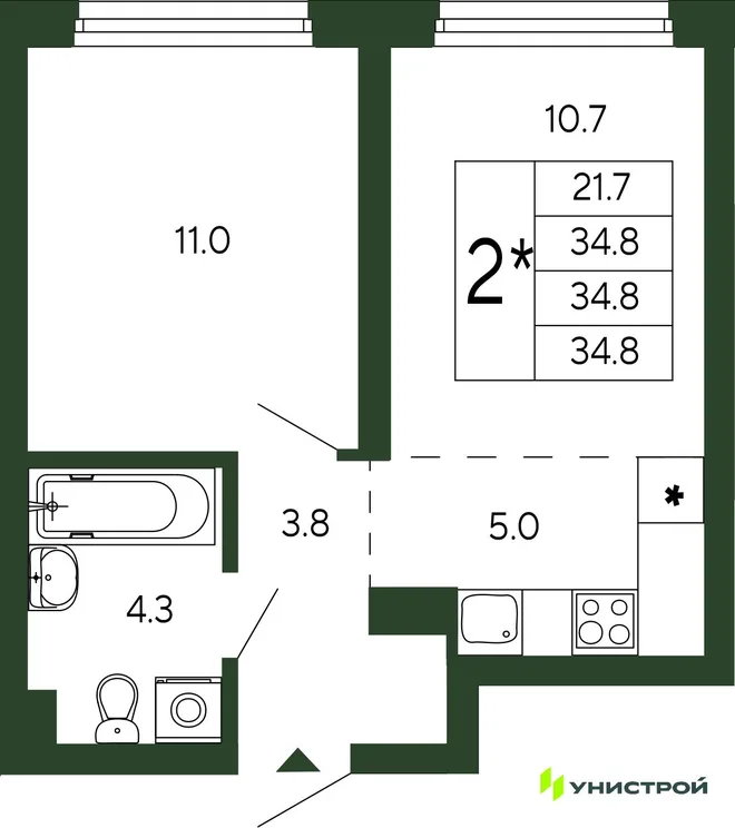 Планировка 2-комн. квартира, 34.8 м² ЖК «Парковый квартал 2.0» Планировка 2-комн. квартира, 34.8 м² ЖК «Парковый квартал 2.0»