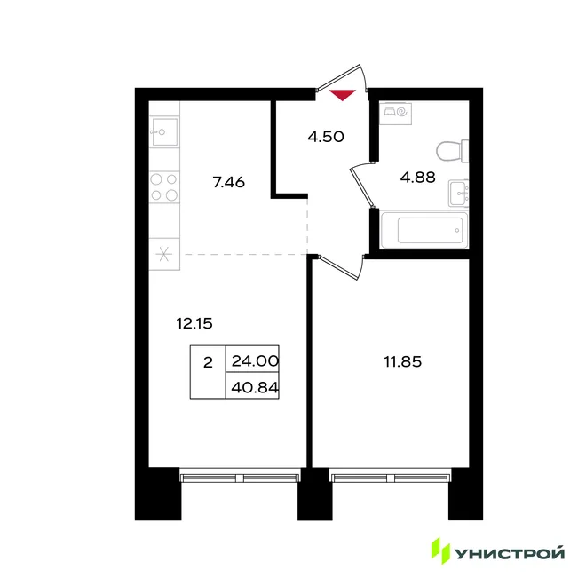Планировка 2-комн. квартира, 40.84 м² ЖК «Уникум на Энгельса» Планировка 2-комн. квартира, 40.84 м² ЖК «Уникум на Энгельса»