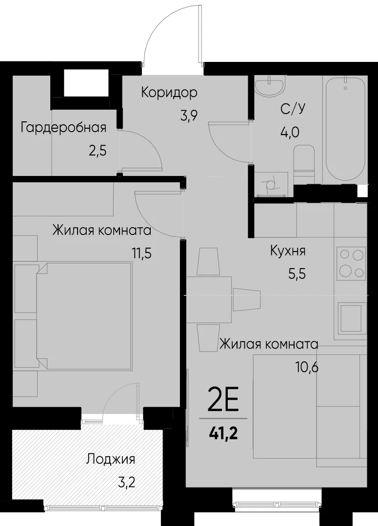 Планировка 2-комн. квартира, 41.2 м² ЖК «Васильевский остров»