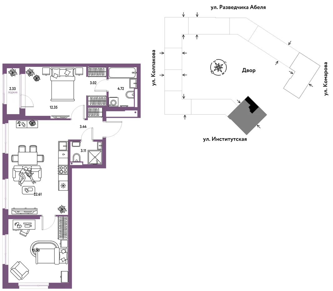 Планировка 3-комн. квартира, 67.08 м² ЖК «Страна.Парковая»