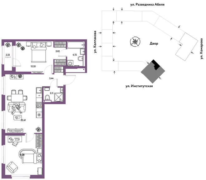 Планировка 3-комн. квартира, 67.08 м² ЖК «Страна.Парковая» Планировка 3-комн. квартира, 67.08 м² ЖК «Страна.Парковая»
