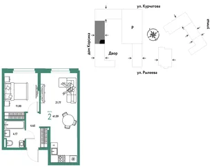 Планировка 2-комн. квартира, 41.59 м² ЖК «Остров-сад»