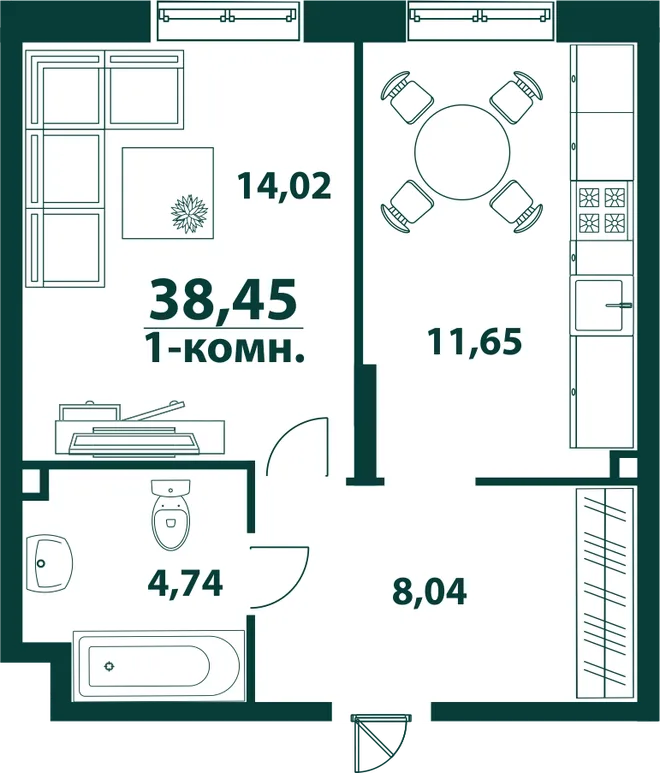 Планировка 1-комн. квартира, 38.45 м² ЖК «Аквамарин 2» Планировка 1-комн. квартира, 38.45 м² ЖК «Аквамарин 2»