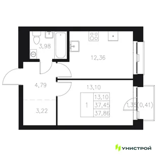 Планировка 1-комн. квартира, 37.86 м² ЖК «Statum»