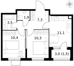 Квартира 2-комн. квартира, 46 м² ЖК «1-й Измайловский» Фото 1 Квартира 2-комн. квартира, 46 м² ЖК «1-й Измайловский» Фото 1