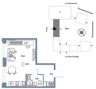 Планировка Студия, 30.7 м² ЖК «Сердце Сибири»
